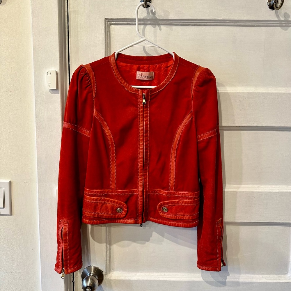 RARE Red Valentino suede jacket with leather detail and puff shoulder